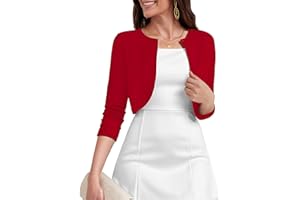 Heymoments Women's 3/4 Sleeve Casual Shrugs Lightweight Open Front Cropped Cardigan for Dresses
