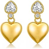 Beautitlry Gold Dangle Heart Earrings for Women, 925 Sterling Silver Post 18K Gold Plated Hypoallergenic Small Drop Earrings with Cubic Zirconia for Women