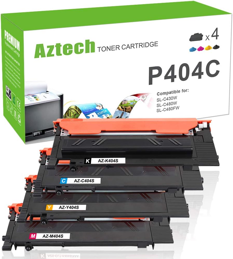 Aztech Compatible Toner Cartridge Replacement for Samsung CLT K404S P404C CLT-K404S CLT-Y404S CLT-C404S CLT-M404S Toner for Samsung Xpress C480W C480FW C430W Toner Samsung C480 C430 SL-C480W SL-C480FW