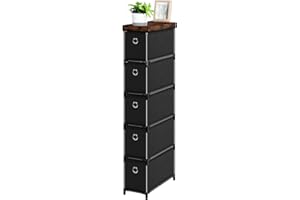 SEHERTIWY 5 Drawer Narrow Fabric Dresser, Black Storage Drawer Units for Lightweight, Vertical Slim Chest Nightstand for Bedroom Living Room Entryway Home Office