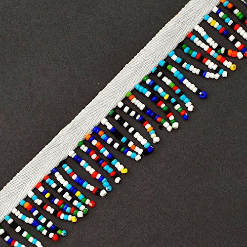 1" Long Multicolor Indian Beaded Fringe Trim by 2-Yards, Blue Multi, LT-1015