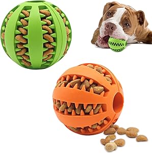 Dog Toy Ball,Non-Toxic bite-Resistant Natural Elastic Rubber Ball 2 Pack,Medium Interactive Dog Toy ,pet Food Treatment feeders, Chewing Teeth Cleaning Balls, Exercise Games, IQ Training Balls