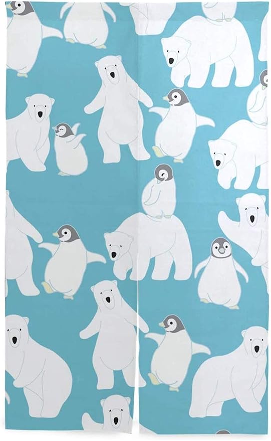 Amazon Co Jp Lacuto のれん 制作 85x90cm ロング 白熊 ペンギン かわいい 可愛い アニマル ブルー 間仕切り 玄関 年中使用 ロング 可愛い 室内 間仕切り 長のれん紅葉 のれん 勝山 のれん 京都 ホーム キッチン