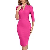 MUXXN Women's 1950s Retro 3/4 Sleeve V Neck Midi Sheath Vintage Cocktail Work Pencil Dresses