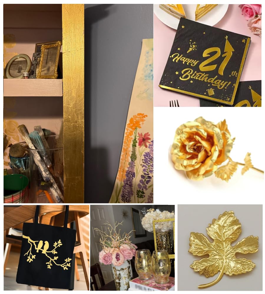 Gold Leaf Sheets for Art, 200Pcs Gold Foil Sheets for Painting, Resin, Gilding, Nails, DIY Greeting Card, Gold Foil Sheets for Crafts, Rock Painting, Bronzing, Gold Leaf Sheet- 5.5x5.5in