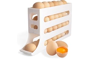 GNODRY 4-Tier Large Capacity Egg Holder for Fridge, Eggs Dispenser Auto Rolling, Egg Organizer for Refrigerator, Egg Rack for Refrigerator (White)