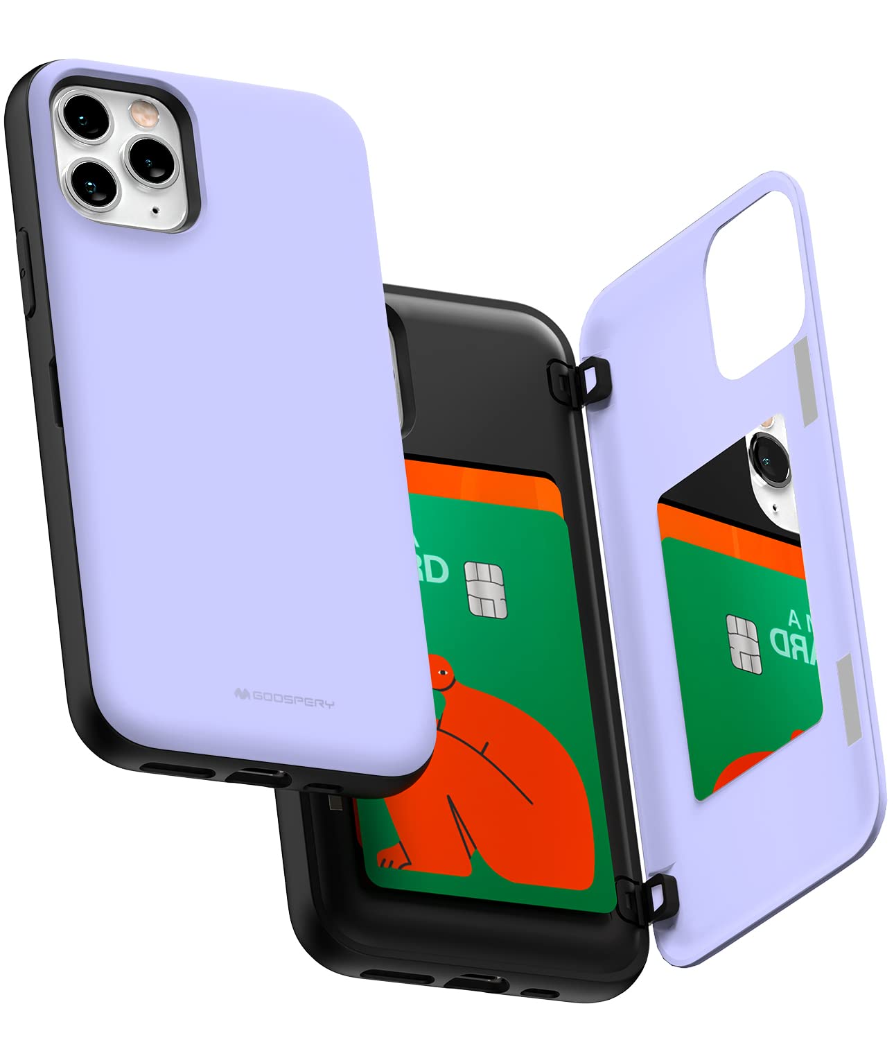 Photo 1 of GOOSPERY Magnetic Door Bumper Compatible with iPhone 11 Pro Case, Card Holder Wallet Easy Magnet Auto Closing Protective Dual Layer Sturdy Phone Back Cover - Purple