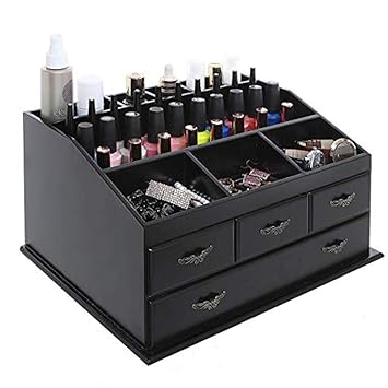 Amazon Com Desktop Makeup Storage Box 4 Drawers Wooden Cosmetic