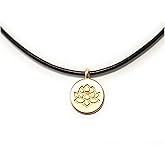 BOOT JEWELRY SHOP Lotus Flower Gold Plated Lotus Pendant Necklace For Women Genuine Brass Leather Comfort Cord Necklace Yoga And Everyday Minimalist Jewelry Gift Boxed Symbol of Purity