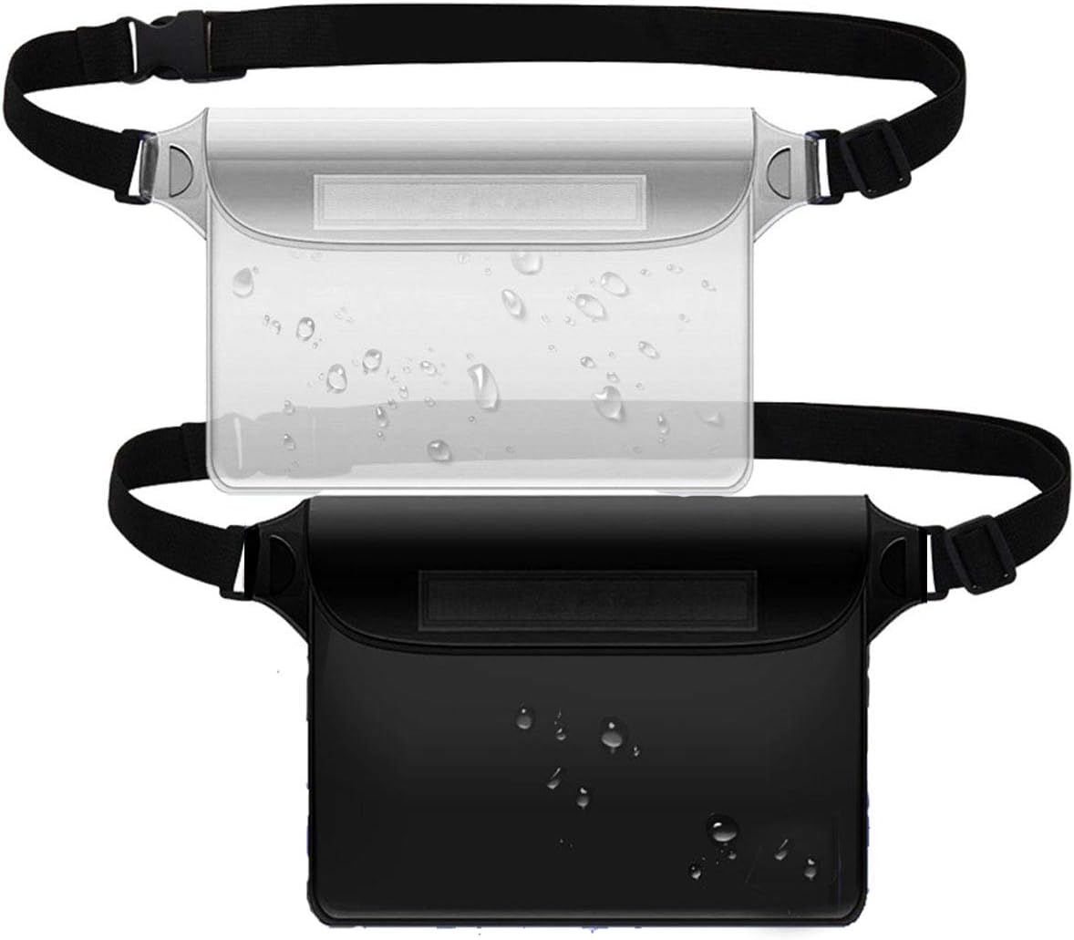 Veriya 2pack Waterproof Pouch Bags, Lightweight Waterproof Waist Bag Pack for Swimming Kayaking Boating Fishing Surfing Camping | Premium IPX8 Keep Phone and Valuables Safe and Dry (Black/Clear)