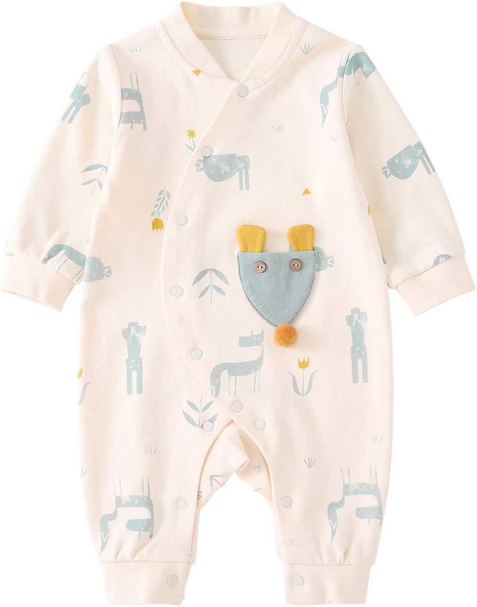 pureborn Newborn Baby Girl Boy Romper Jumpsuit Cotton One-Piece Coveralls