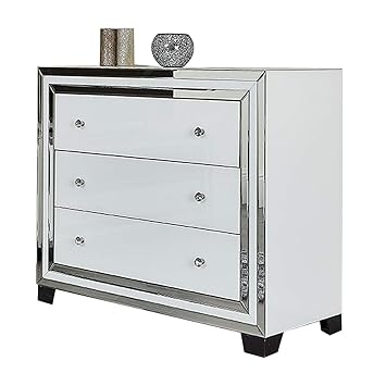 D Pro T White Glass Mirror Bedroom Dresser Chest Of Drawers