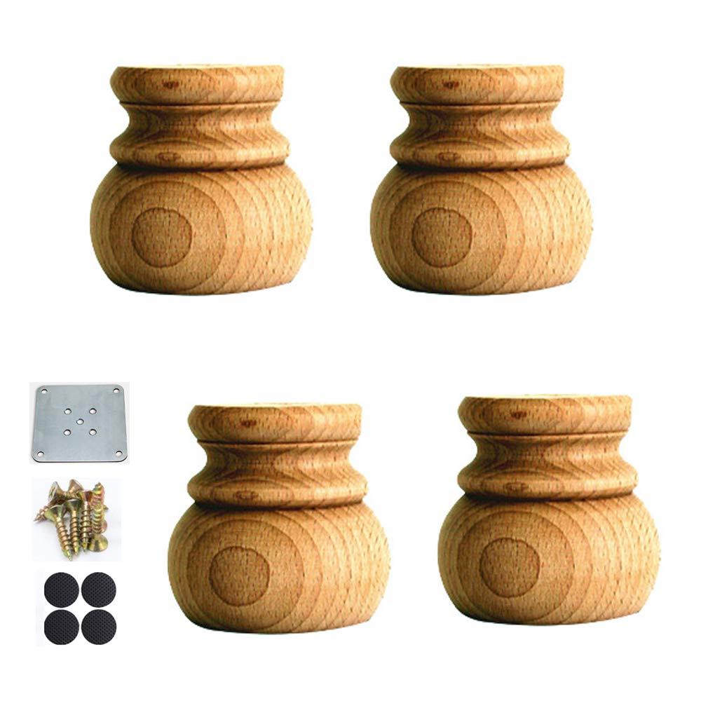 Buy Set of 4 Solid Wood Furniture Legs,Wooden Unfinished Bun Feet