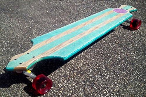 Transit Cutaway Vintage Inspired Longboard Skateboard Art - Turquoise Racer Gold Stripes - Complete with Paris Trucks and Red Wheels