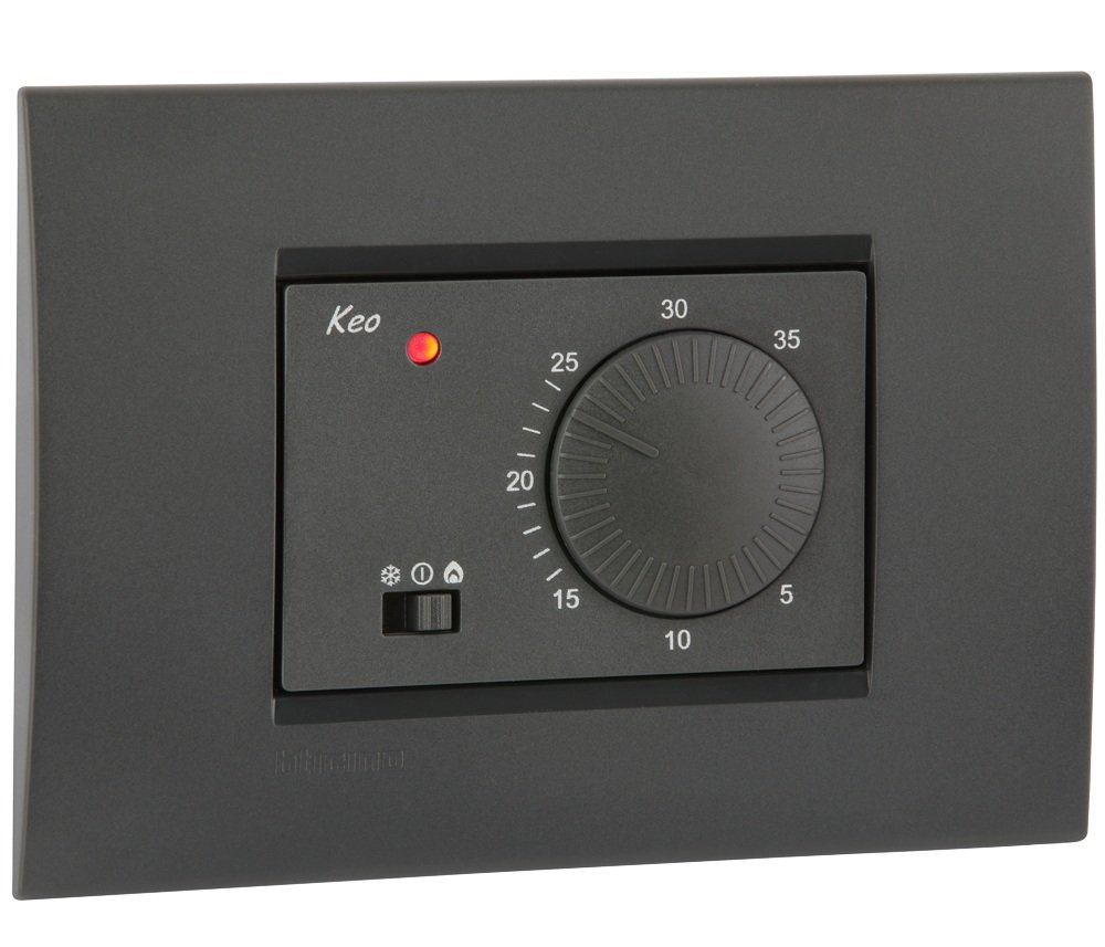 VEMER VN171500 Model KEO-A Flush-mounting Thermostat with knob. Flush-mounting, 230Vac. Color White/Anthracite Grey