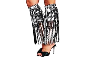 GEMILY Fringe Disco Leg Warmers Black Glitter Rave Boot Covers for Women