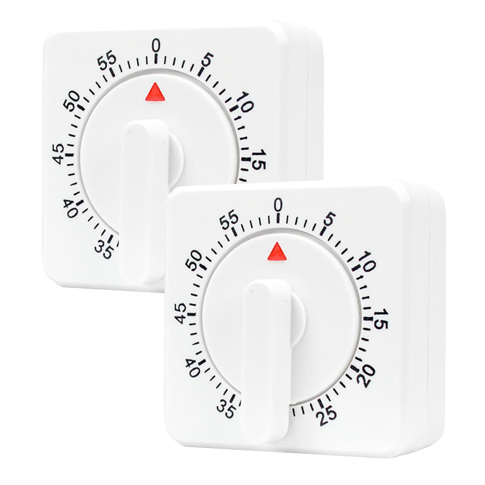 Photo 1 of 2 Pcs Kitchen Timer with Alarm : Square 60 Minute Mechanical Visual Cooking, Time Management Tools Hour Manual Countdown Timer for Baking, Homework, Exercise Auto Off No Batteries Required White