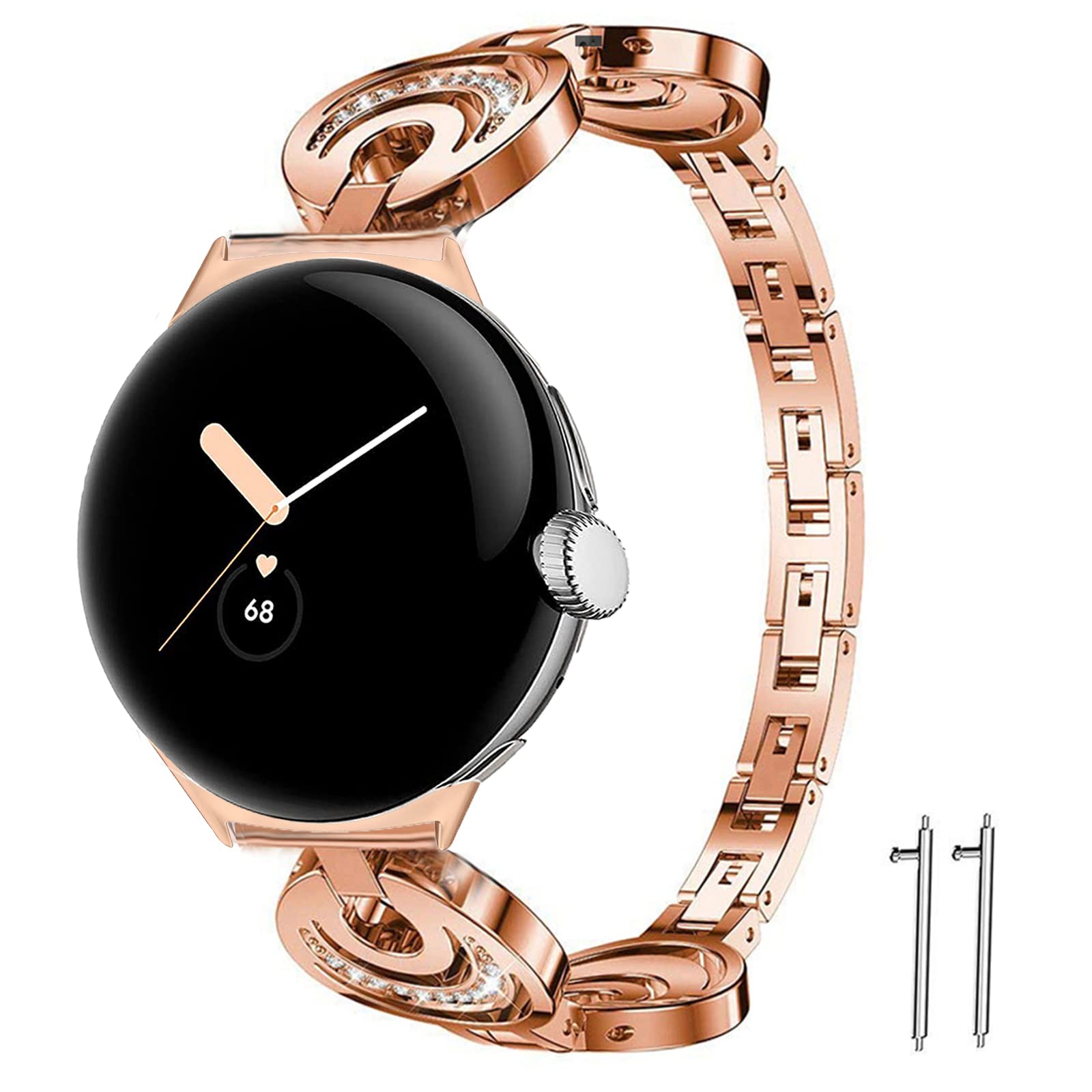 Blueshaweu Compatible for Google Pixel Watch Band, Crystal Rhinestone Diamond Jewelled Stainless Compatible with Google Pixel Watch (Rose Gold)