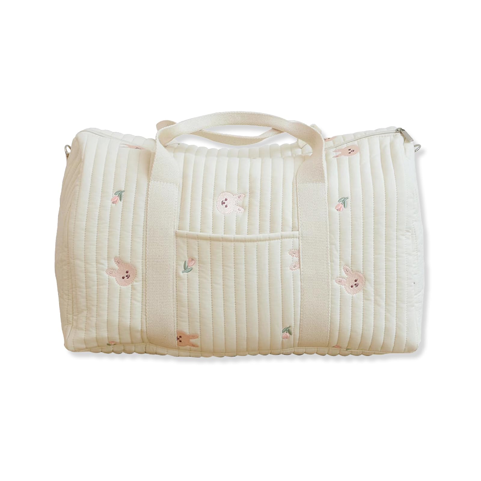 SONARIN Large Capacity Embroidery Baby Changing Tote Bag, Lightweight Travel Duffel Satchel Messenger Bag Nappy Changing Diaper Bag with Shoulder Strap (Bunny)