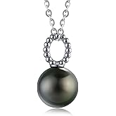 Lunar Belle Black Pearl Necklaces for women, Sterling Silver Tahitian Pendant, Jewelry Gift for Mom Birthday Christmas (Mother's Embrace)