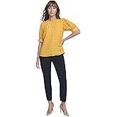 Tommy Hilfiger Womens Short Sleeve Crewneck Blouse with Puff Sleeves