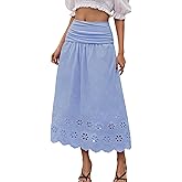 DRESSTELLS Boho Maxi Skirt for Women 2026 Lace Eyelet High Waist A-Line Flowy Beach Tiered Long Wedding Skirts