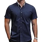 TUNEVUSE Mens Short Sleeve Dress Shirt Solid Casual Button Down Shirts Tops with Pocket for Summer Business Wedding