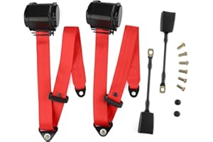 SKRSOUL 2 PCS Universal 3pt Adjustable Retractable Lap Suitable for Modification Belts Kit for Club Golf Cart,Go Kart,Van,UTV,VR, Buggies,Minivan,Pickup and Truck (Red)