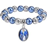 Weyuley 1Pcs Blue Rosary Bracelet With Miraculous Medal and Crucifix Durable Elegant Wrist Jewelry Valentine’s Day Birthday Bracelet Jewelry for Women