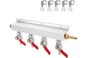 Roastove 4-Way Gas Manifold CO2 Distributor Manifold 5/16 inch Barb/Stem Splitter Beer Integrated Check Valves Homebrew Beer 