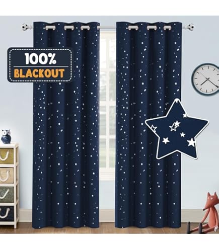 Czrouz Night Sky Blackout Curtains For Girls Boy Home Decor, Dark Blue Cosmic Nebula Sparkly Stars Grommet Thermal Insulated Drapes Darkening Window Curtain For Bedroom Living Room, 72 X 63 Inch