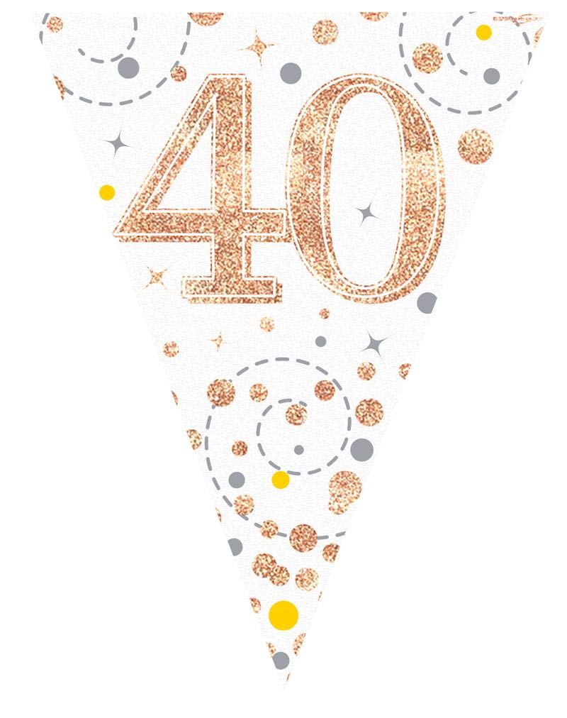 Party Bunting Sparkling Fizz 40 White & Rose Gold Holographic 11 flags 3.9m