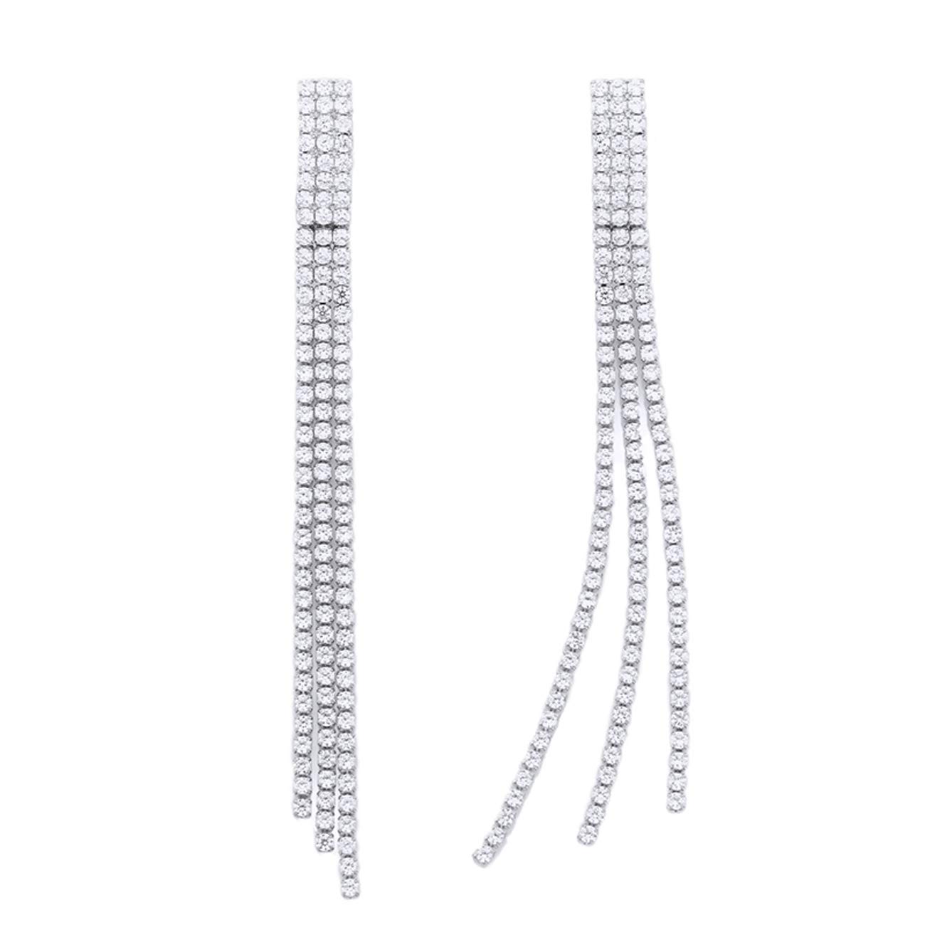 QUKE Chandelier Tassel Earrings Cubic Zirconia Crystal Long Drop Dangle Chain Pierced Earrings for Women Girls, 9.7 cm x 0.6 cm, Crystal, Crystal