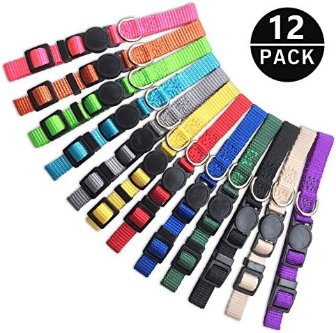 the creativehome Puppy ID Collar Identification Nylon Soft Adjustable Breakaway Safety Whelping Litter Collars for Newborn Pets with Record Keeping Charts 12pcs/set