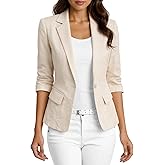 Mina Self 2026 Women's Spring Linen Blazer 3/4 Sleeve Lightweight Fully-Lined Slim Elegant Casual Work Jacket with Pockets