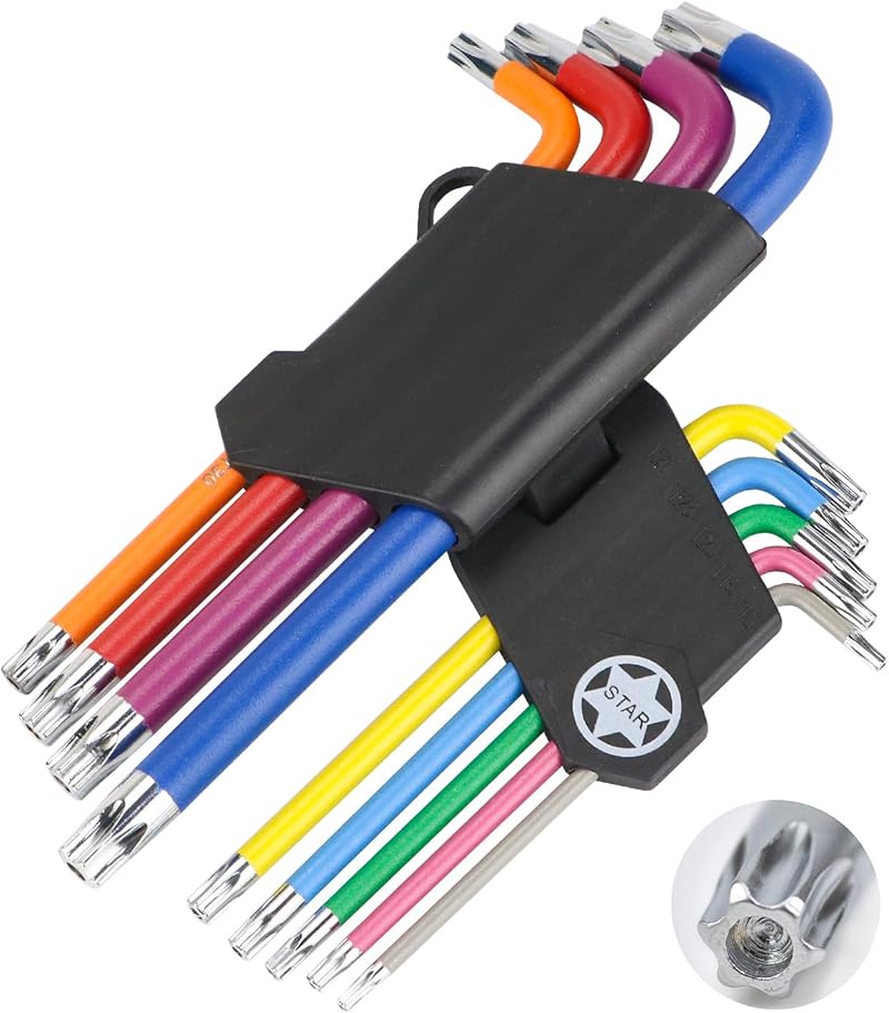 Anesty 9pc Torx Key Set T10-T50 Cr-V Steel Colour Coded Long L Keys