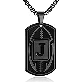 Initial A-Z Dog Tag Necklace for Men - Football Charm Pendant, Stainless Steel Chain 22+2 Inches, Personalized Sports Athletes Jewelry Gift