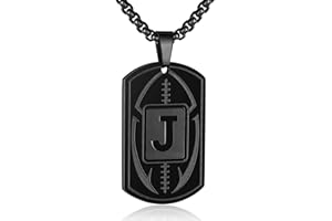 SENRAN Initial A-Z Dog Tag Necklace for Men - Football Charm Pendant, Stainless Steel Chain 22+2 Inches, Personalized Sports Athletes Jewelry Gift