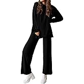 PRETTYGARDEN Womens 2 Piece Outfits Crewneck Long Sleeve Pullover Tops Wide Leg Long Pants Casual Lounge Set Travel Tracksuit