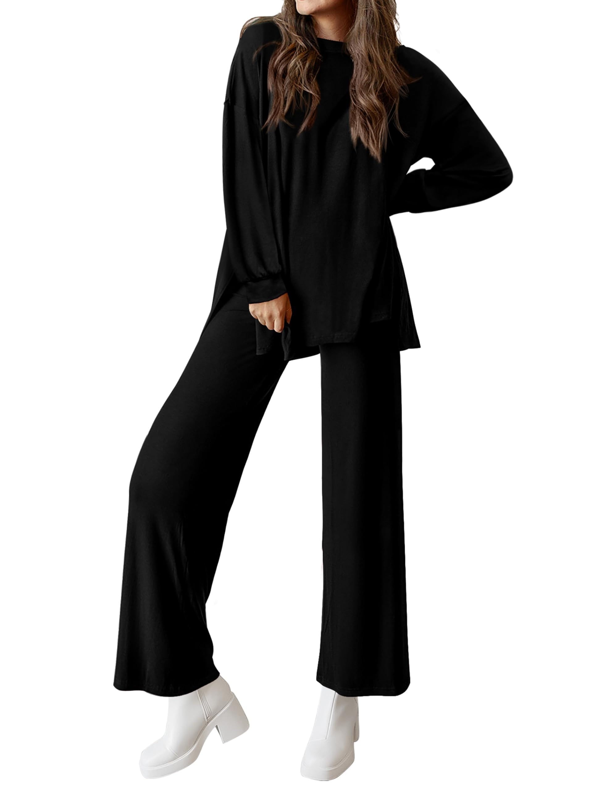 ZAFUL Women's 2 Piece Fall Outfits Set - Long Sleeve Top & Wide Leg Tracksuits-AMZ