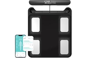 HAIZHIHUI Fitdays Smart Body Fat Scale | Advanced 8-Electrode Technology for BMI/20+ Body Metrics | Full-Color LED & High Precision | Bathroom Weight Scale for Fitness/Weight Loss (FG2202WB-BLACK)