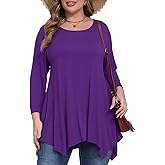 BELAROI Plus Size Tops for Women Fall Tunic Tops to Wear with Leggings 3/4 Sleeve Casual Swing Loose T Shirts Blouse S-5X