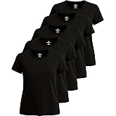 Real Essentials 5 Pack: Women's Short Sleeve T-Shirts Workout Tops Fitness Pilates Gym Activewear Athletic (Plus Available)