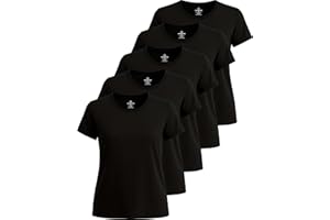 Real Essentials 5 Pack: Women's Short Sleeve T-Shirts Workout Tops Fitness Pilates Gym Activewear Athletic (Plus Available)