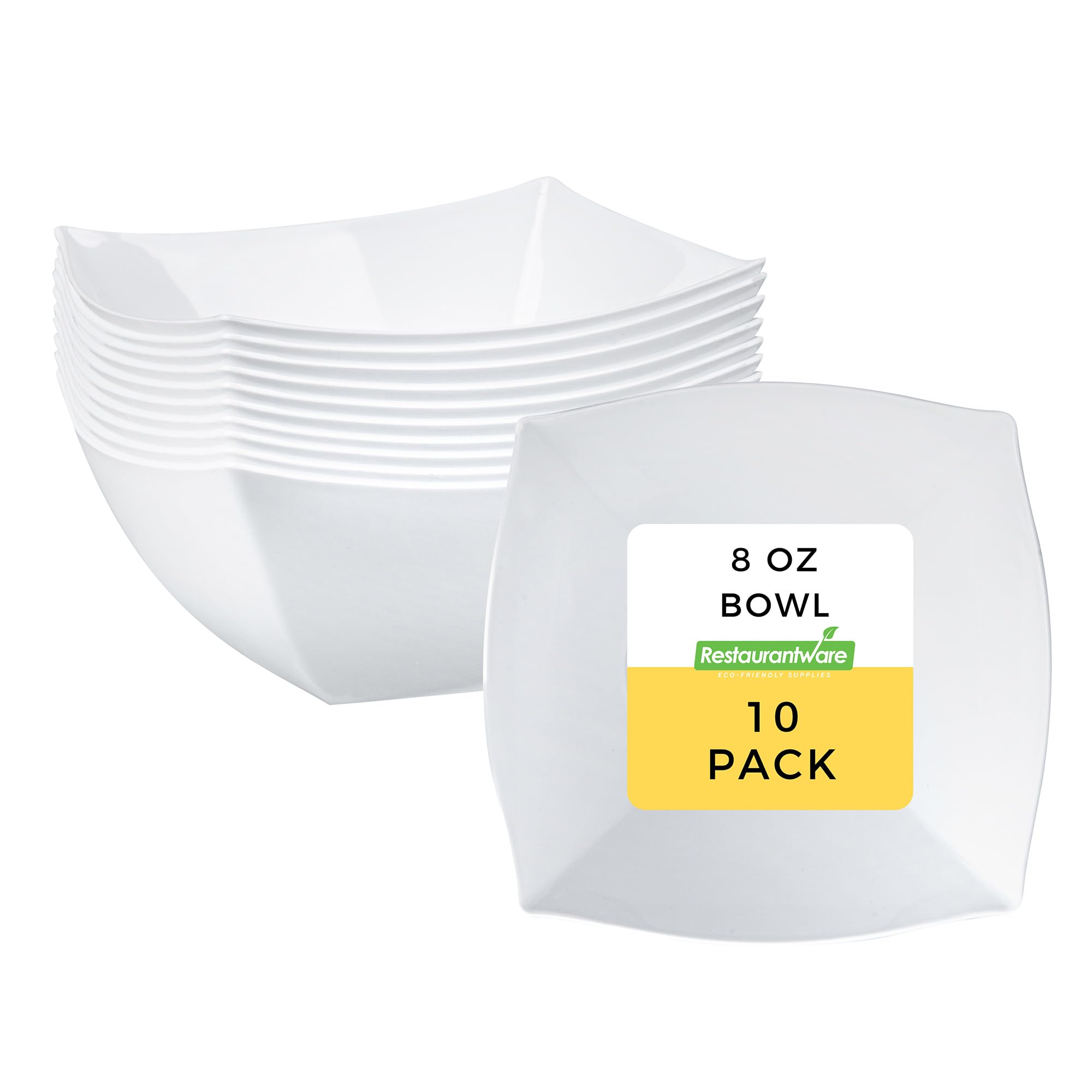 Photo 1 of Restaurantware-Moderna 8 Ounce Fancy Plastic Bowls, 10 Square Disposable Salad Bowls - Durable, Heavy-duty, White Plastic Bowl, For Warm And Cold Foods