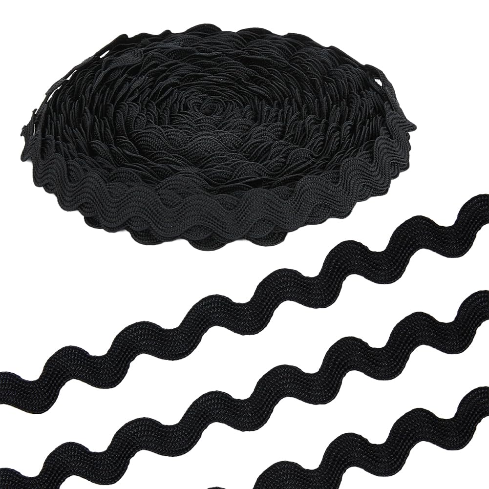 HOBBIESAY 28 Yards RIC Rac Trim Ribbon Wave Bending Fringe Trim Black Sewing Wave Lace Ribbons Woven Fabric Lace for DIY Crafts Clothes Hats Wrapping Home Wedding Party Decoration