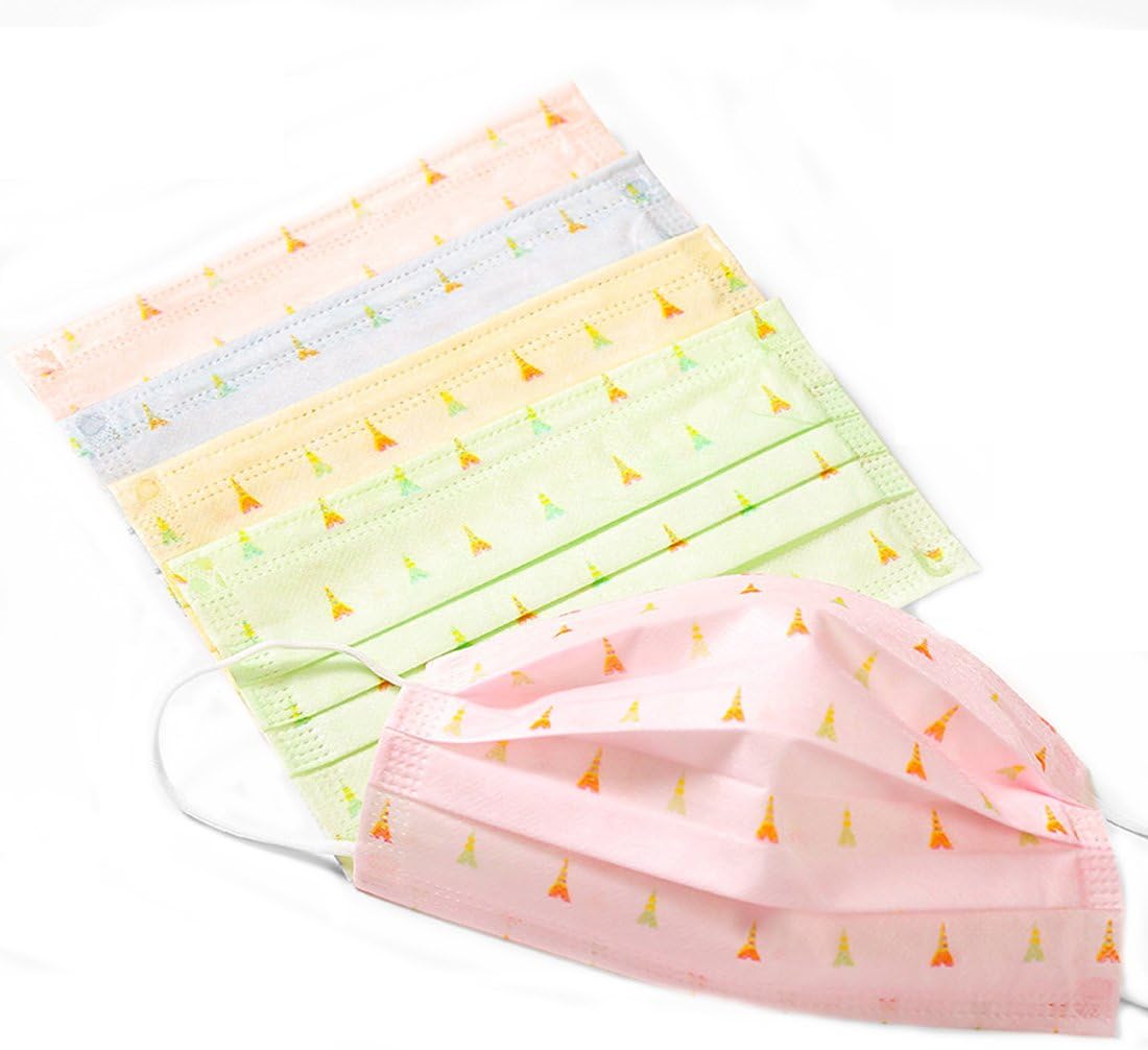 Flyusa 3 Layer Cartoon Printed Non-Woven Fabric Disposable Surgical Dust Filter Ear Loop Mouth Cover Face Mask for Women Lady Girls,30 Pcs,Eiffel Tower