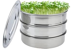 Finderomend Sprouts Growing Kit, Stainless Steel Seed Sprouting Tray Set-3 Pieces Stackable Sprouter Kit, Growing Fresh Organic Alfalfa,Radish and Broccoli Sprouts,Wheat Grass,Microgreens