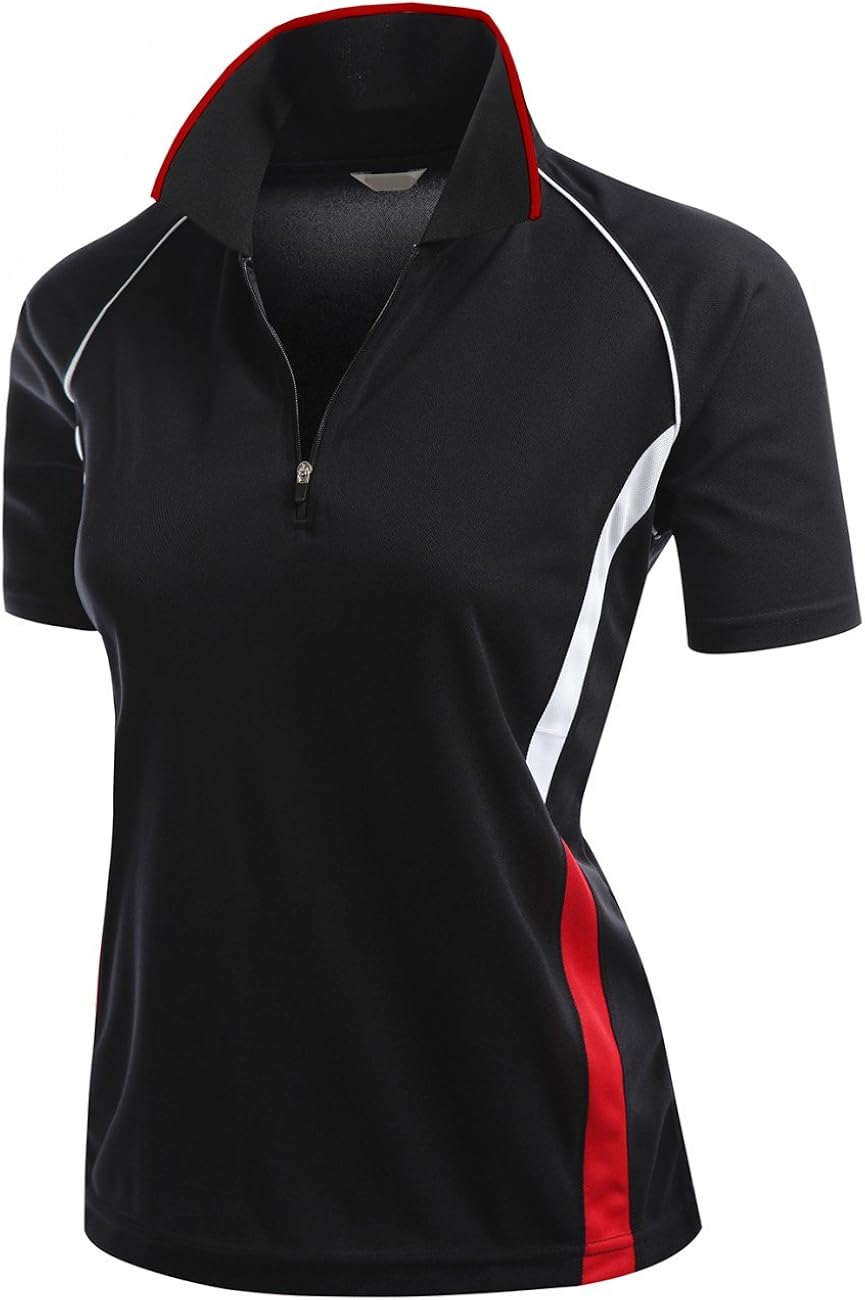 Women's Coolmax 2 Tone Collar Zipup Polo T-Shirt at  Women’s Clothing store