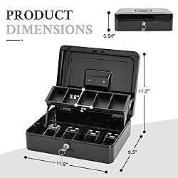 Polspag Cash Box with Lock and 2 Keys, Large Cash